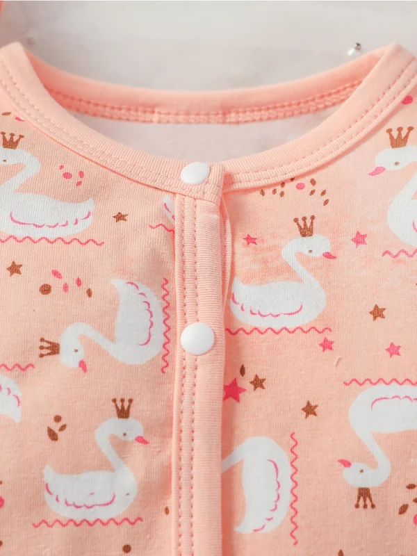 4Pcs 2024 Baby Clothes Cotton Newborn-6M   Jumpsuit Cartoon Swan Print Girls Outfit  Rompers Clothing+Hat+Bib+Gloves - Image 3