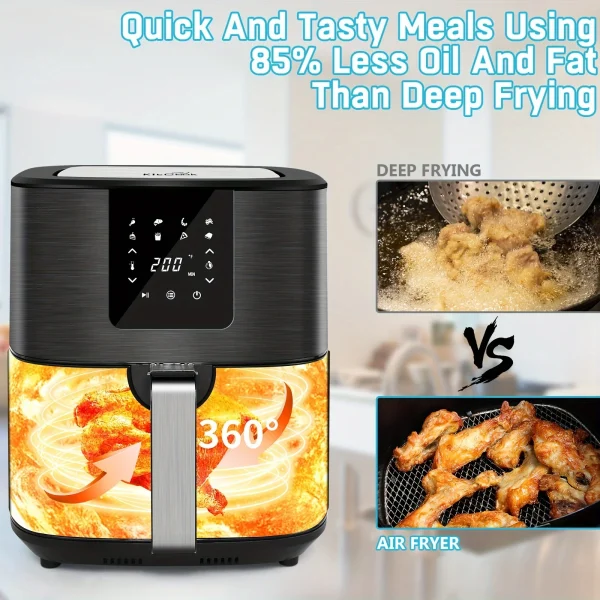 KitCook Large Air Fryer, 1500W 7QT AirFryer Cooker, Adjustable Temperature 100-400°F, 8 Presets Menu, Digital Touch Screen, Nons - Image 5
