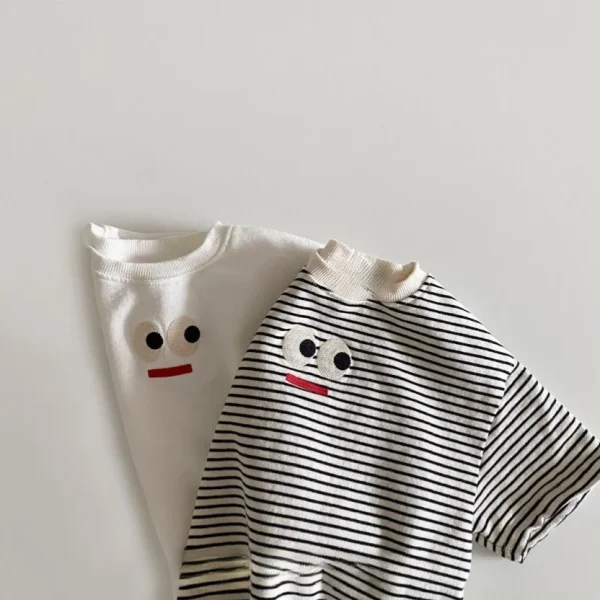 2025 Summer New Baby Short Sleeve T Shirts Embroidered Big Eyes Boys Girls T Shirt Toddler Cute Tops Infant Cotton Tee Clothes - Image 2