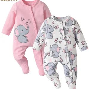2Pack/lot Newborn Infant Baby Girl Footed Romper Jumpsuit Clothes Cute Printed Toddler One Piece Climb Clothing