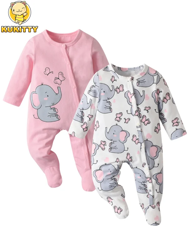 2Pack/lot Newborn Infant Baby Girl Footed Romper Jumpsuit Clothes Cute Printed Toddler One Piece Climb Clothing