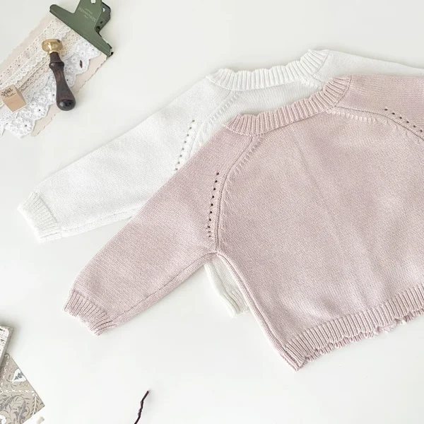 Toddler Girl 0-4Y Baby Tops Cotton Knit Cardigan Handmade Floral Embroidery Soft Skin Friendly Yarn Drop Shoulder Short Sweater - Image 6