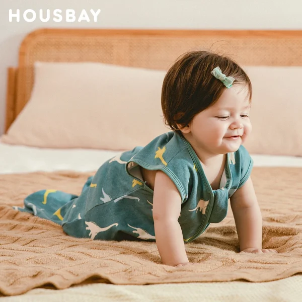 0-24 Months Baby Sleeping Bag Summer Thin Layer Sleep Sacks 0.5Tog One-Piece Sleepwear Beige Wheat Printed Anti-Kick Blanket - Image 5