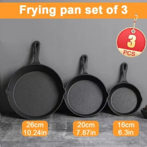 "3-piece cast iron cookware set, uncoated cast iron pan collection, 6-inch/8-inch/10-inch cast iron skillets, frying pans