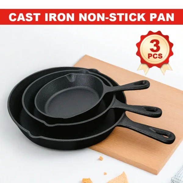 "3-piece cast iron cookware set, uncoated cast iron pan collection, 6-inch/8-inch/10-inch cast iron skillets, frying pans - Image 2