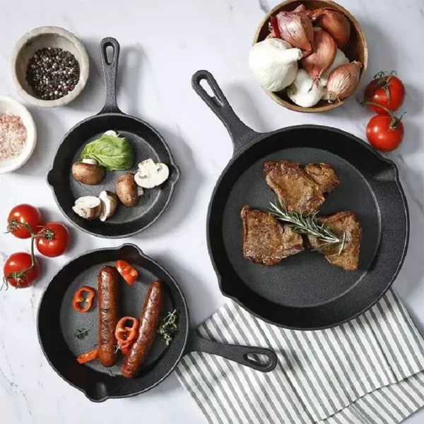 "3-piece cast iron cookware set, uncoated cast iron pan collection, 6-inch/8-inch/10-inch cast iron skillets, frying pans - Image 3