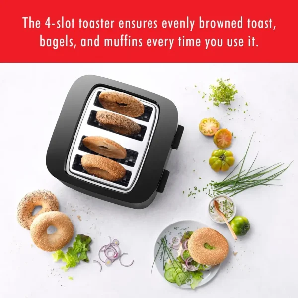 Enfinigy 4 Slice Toaster with Extra Wide 1.5" Slots for Bagels, 7 Toast Settings, Even Toasting, Reheat, Cancel, Defrost, Black - Image 2
