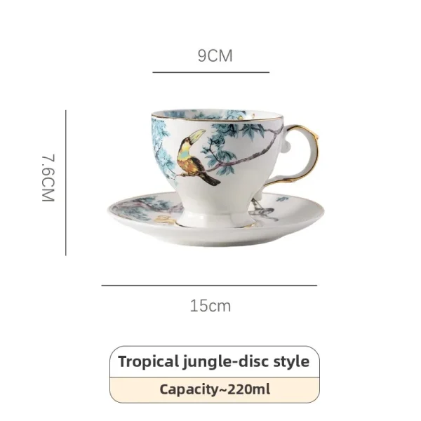 Flower and bird coffee cups and saucers, hand-painted ceramic mugs, household afternoon tea cups - Image 6