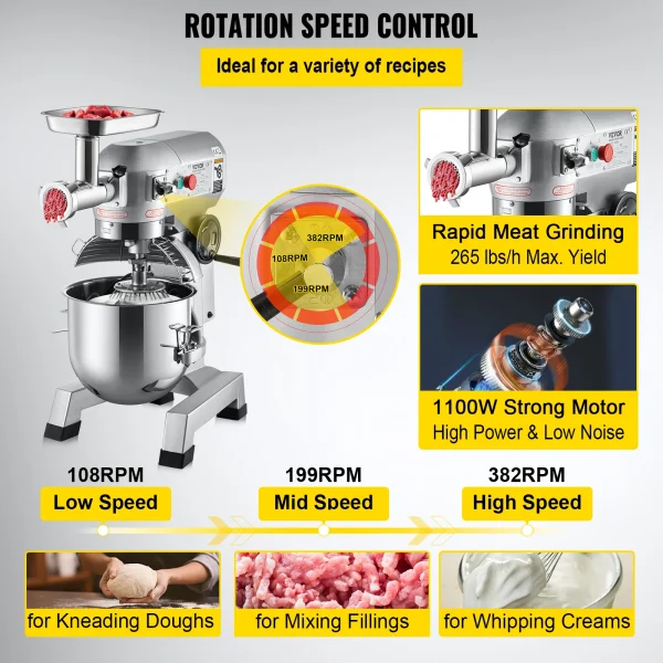 SucceBuy 20Qt Commercial Electric Stand Food Mixer 1100W Professional Kitchen Dough Mixer Bread Pastry Kneading Whipping Machine - Image 4