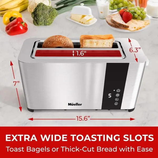 Mueller UltraToast 4-Slice Toaster - Stainless Steel with Extra-Wide Slots, Cancel/Defrost/Reheat Functions, LED Display & Crumb - Image 3
