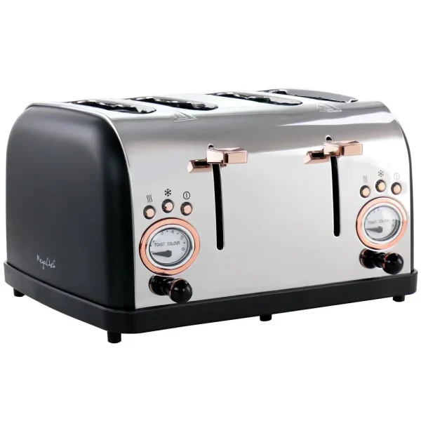 4 Slice Wide Slot Toaster Stainless Steel Breakfast Maker Adjustable Browning Defrost Crumb Tray Fast Cooking Kitchen Appliance - Image 2