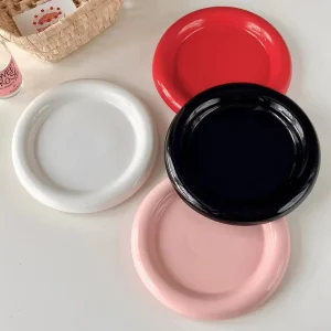 Round Ceramic Plate Thick-edged Western Food Plate Creative Steak Nordic Tableware Ceramic Plate Main Course Kitchen Utensils