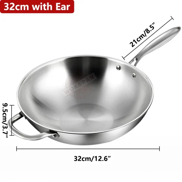 32cm Induction Wok Pan with Lid and Auxiliary Handle Tri-Ply Stainless Steel Wok Kitchen Cooking Pan for Dishwasher & Oven Safe - Image 7