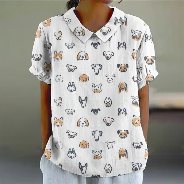Summer Women Blouse Hawaii Cartoon Puppy Printed T-Shirts Fashion Lapel Short Sleeve Tees Tops Women Casual Pulovers Clothing - Image 8