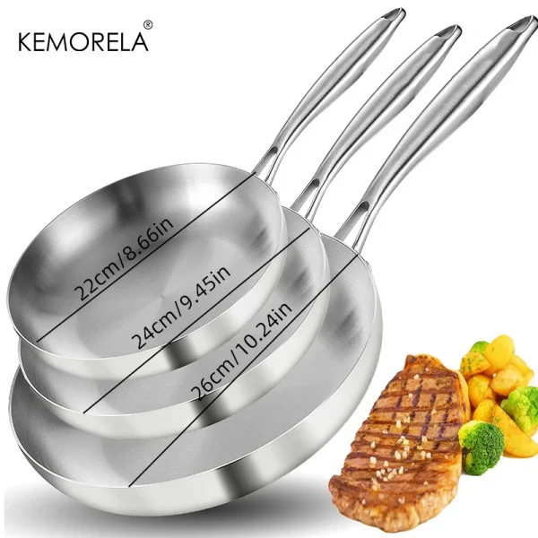 2/3PCS Frying Pan 22/24/26/28CM 304 Stainless Steel 2MM Thick Wok Pan 5 Ply Steel Food Grade Non-Stick Pans for Cooking Pot - Image 13