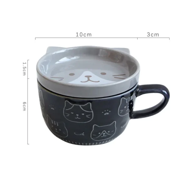 Japanese Cartoon Cat With Cover Coffee Cup Cute Breakfast Cup Creative Coffee Cup Milk Cup Couple Water Cup With Lid - Image 10