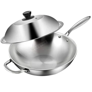 32cm Induction Wok Pan with Lid and Auxiliary Handle Tri-Ply Stainless Steel Wok Kitchen Cooking Pan for Dishwasher & Oven Safe