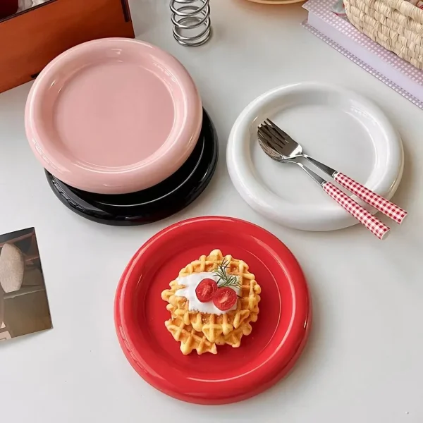 Round Ceramic Plate Thick-edged Western Food Plate Creative Steak Nordic Tableware Ceramic Plate Main Course Kitchen Utensils - Image 2