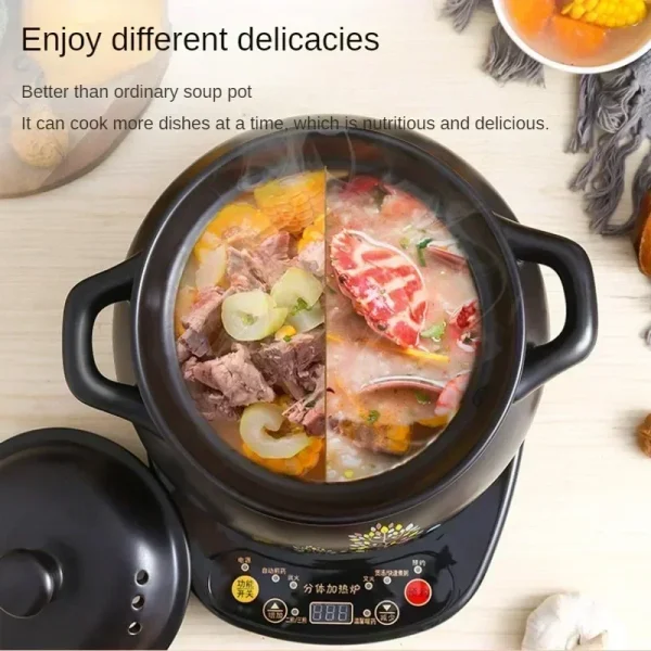Electric Slow Cooker - Automatic Saucepan Casserole Stew Pot, Home Plug-in, Cuisine Intelligente Ceramic Crock Pot. - Image 5