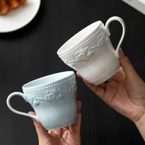 Embossed ceramic water cups, mugs, coffee and restaurant drink cups, high-end and light luxury household drinking utensils