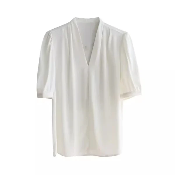 2025 Fashion Summer Short Sleeve V-Neck Women Blouse White Blouse Shirt Women Tops Blouses Shirts Blusas De Mujer Camisas P856 - Image 6