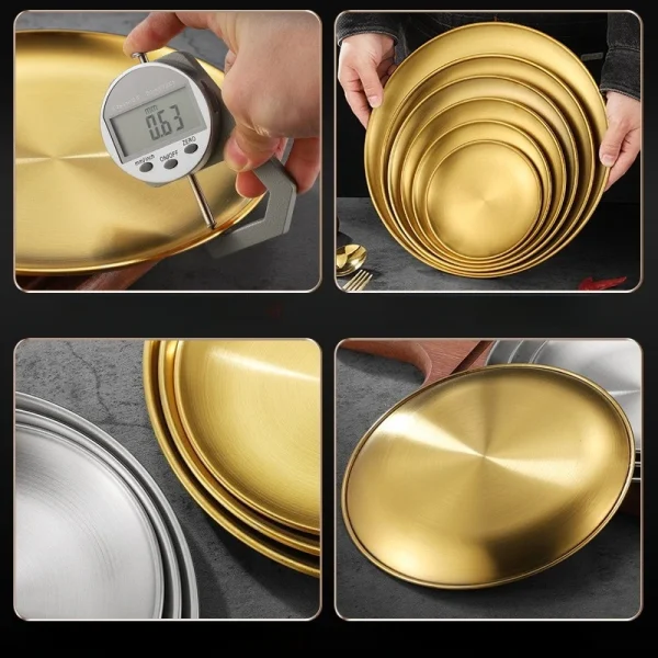 Gold Stainless Steels Round Plate Rust-Proof Shallow Tray Plate Camping Plate BBQ Picnic Dishes Cookware - Image 6