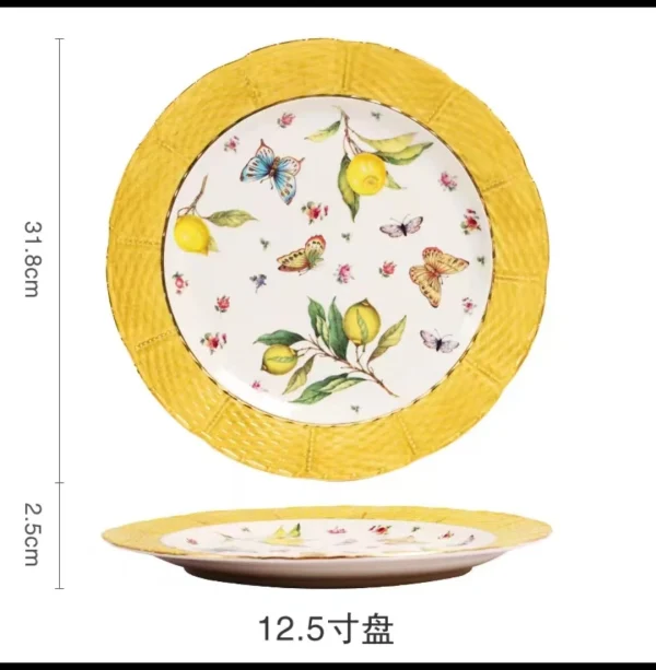 Assiette Questeak en céramique à motif de citron européen, bol, fruits, bonbons, Dim Sum, cuisine occidentale, plats - Image 9