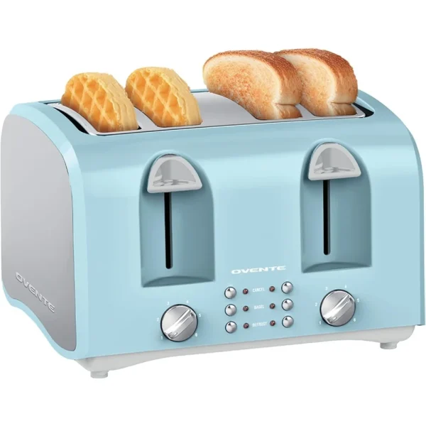 4 Slice Toaster with Extra Wide Slots 1400W Dual Independent Controls 6 Shade  Defrost Reheat High Lift Lever Kitchen - Image 2
