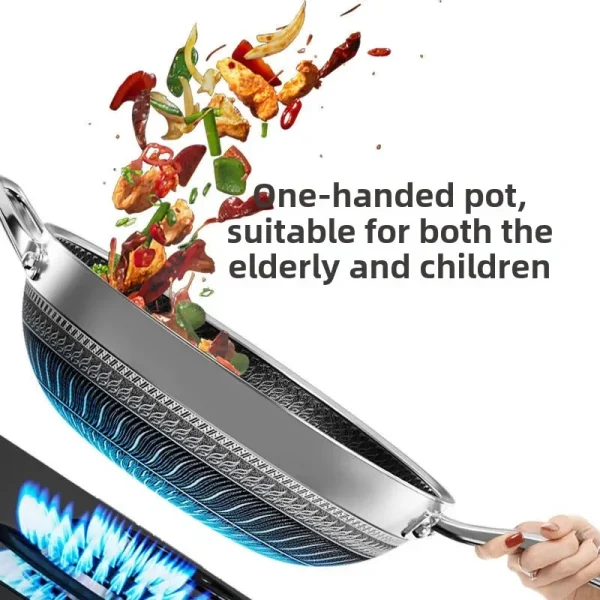 Double-sided screen 316 stainless steel wok Non-coated wok non-stick household induction cooker gas universal wok - Image 3