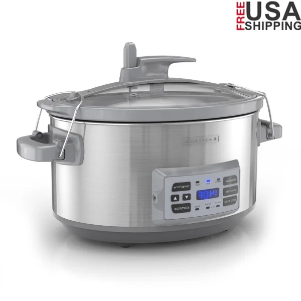 7 Quart Digital Slow Cooker with Temperature Probe Sous Vide Function Locking Lid Removable Stoneware Dishwasher Safe Easy