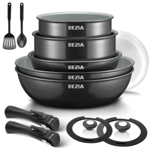 Induction Cookware with Healthy Ceramic Coating, Nonstick Pots and Pans Set 13pcs with Detachable Handles