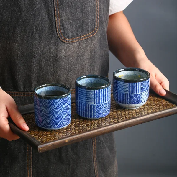 Ceramic Cup Japanese Sea Ripple Porcelain Teacup Straight Drinkware Hotel Restaurant Japanese Cuisine Household Coffee Mug - Image 2