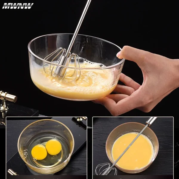 Household Stainless Steel Semi-automatic Egg Beater Press And Rotate Manual Egg Beater Egg Cream Handheld Whipping Tool  - Image 3