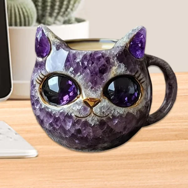Cat Mug Cat Mineral Crystal Coffee Mugs Tea Cup Handmade Resin Drinking Bottle Cute Animal Home Decor For Kitchen Living Room - Image 4