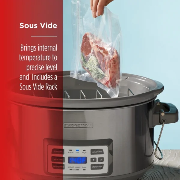 7 Quart Digital Slow Cooker with Temperature Probe Sous Vide Function Locking Lid Removable Stoneware Dishwasher Safe Easy - Image 4