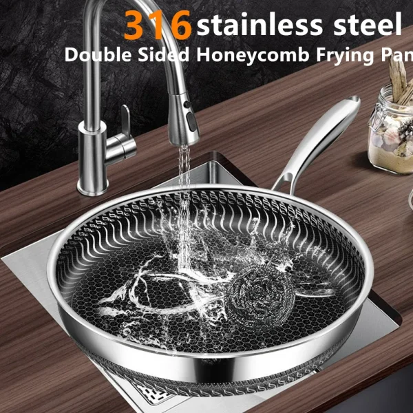 316 Stainless Steel Wok Honeycomb Frying Pan Steak Cooking Flat Bottom Non-Stick Pan Induction Cooker Universal Kitchen Cookware - Image 2