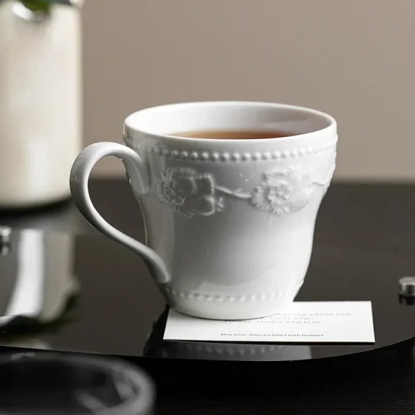 Embossed ceramic water cups, mugs, coffee and restaurant drink cups, high-end and light luxury household drinking utensils - Image 4