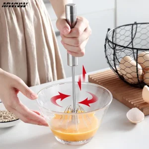 Household Stainless Steel Semi-automatic Egg Beater Press And Rotate Manual Egg Beater Egg Cream Handheld Whipping Tool 