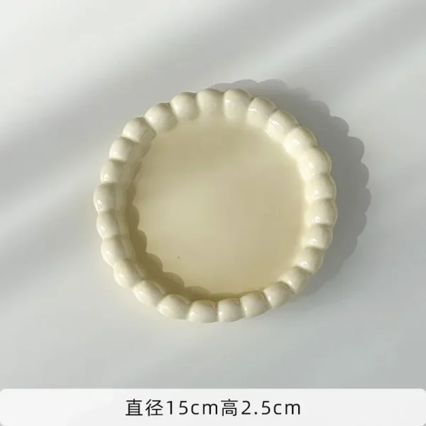 White/Yellow Beads Ceramic Plate Round Tableware Main Dish Western Food Decorative Plate Kitchen Utensils Cake Decorative Tray - Image 8