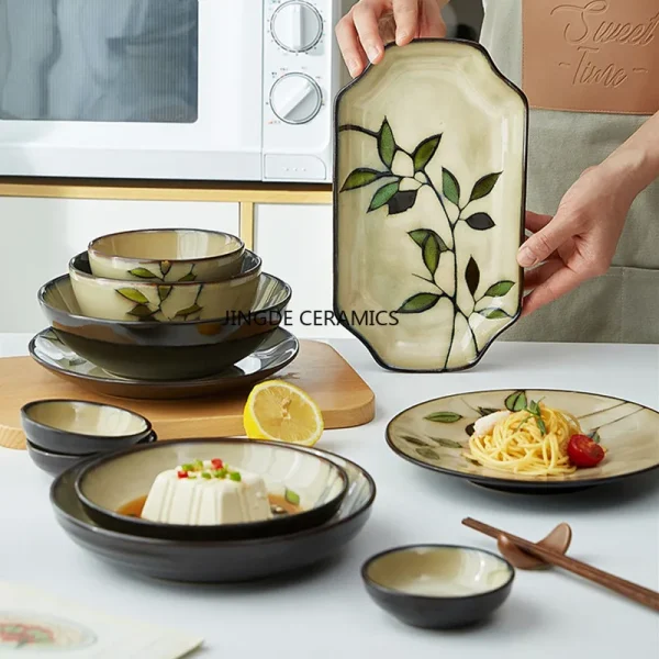 1Pcs Creative Painted Kiln Glazed Leaf Ceramic Plate Tableware Western Steak Salad Dessert Cake Sushi Storage Decoration Plate - Image 3