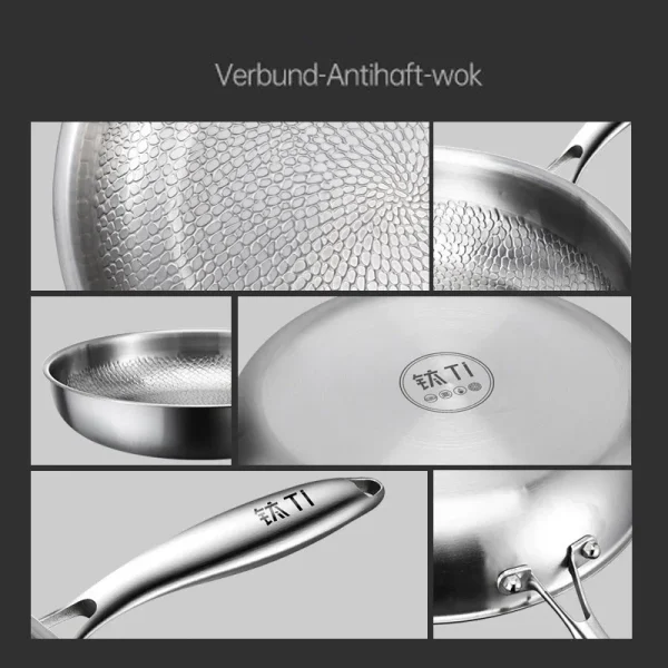 German Titanium Steel Frying Pan Uncoated Non Stick Pan Fish Scale Hammer Pattern Household Steak Frying Pan Kitchen Cookware - Image 5