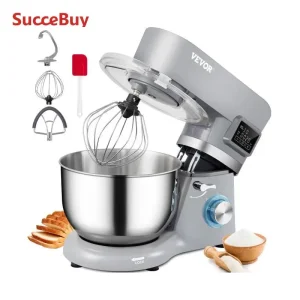 SucceBuy 5.5/7LElectric Stand Mixer with 6Speeds LCD Screen Timing Food Mixer Cream Egg Whisk Whip Dough Kneader With Steel Bowl