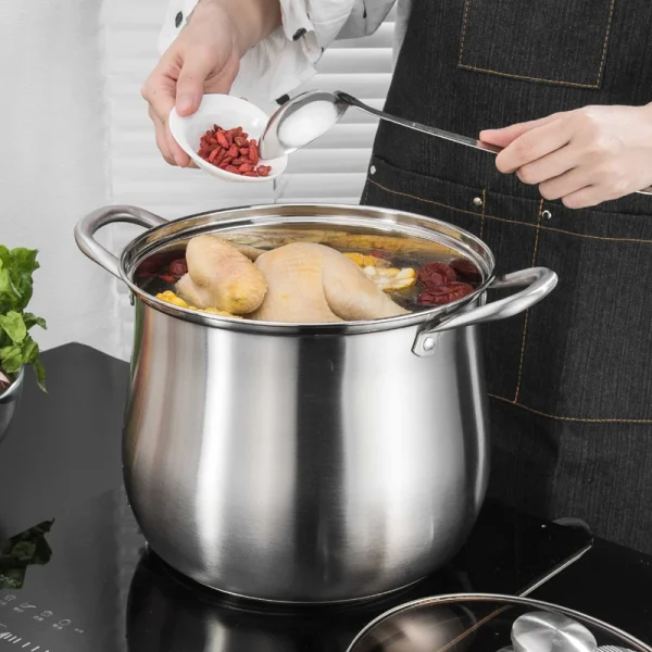 1pc Large Stainless Steel Stock Pot - Ideal for Soups, Stews, and More - Durable, Easy to Clean - Essential Kitchen Gadget - Image 2