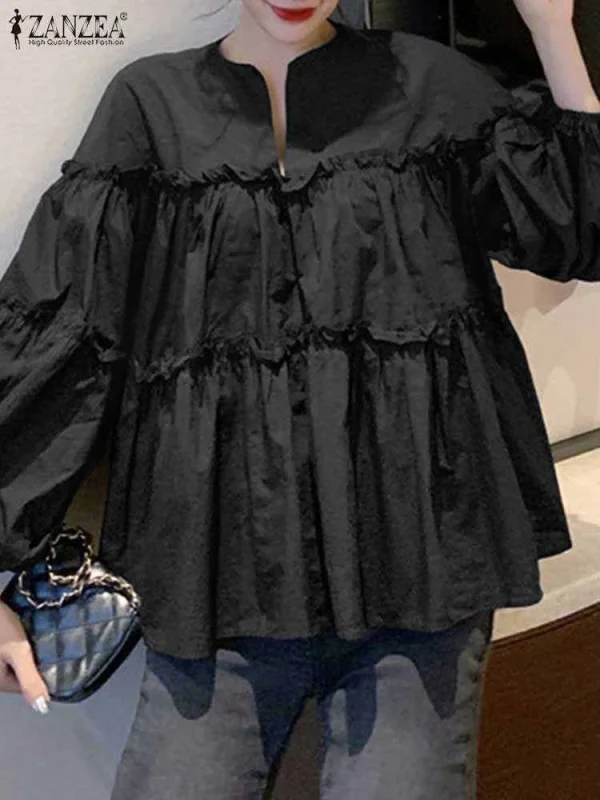ZANZEA Fashion Women Long Puff Sleeve Blouse Autumn Spring Eelgant Shirt Ruffles Blusas Femininas Mujer Party Work Tops Tunic - Image 4