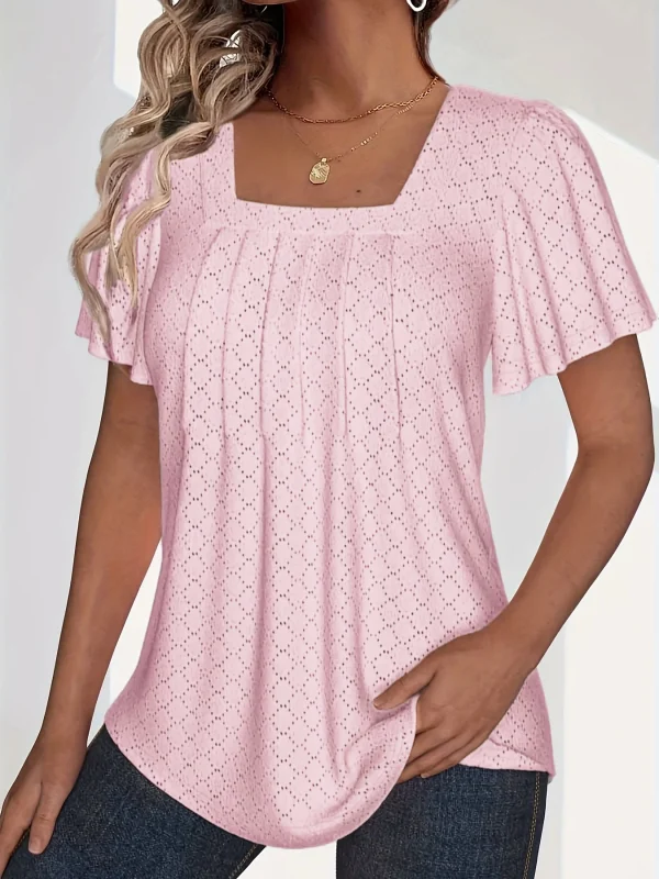 Plus size spring and summer fashionable and elegant hollow tops for women office wear loose ruffle sleeves versatile tops for - Image 6