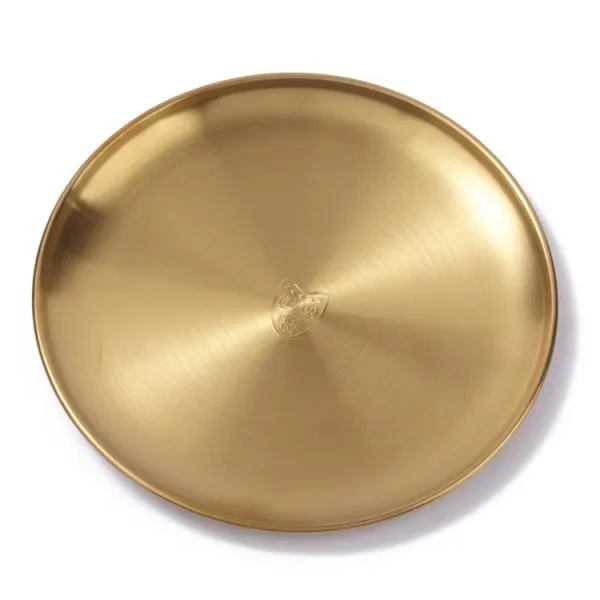 Gold Stainless Steels Round Plate Rust-Proof Shallow Tray Plate Camping Plate BBQ Picnic Dishes Cookware - Image 7