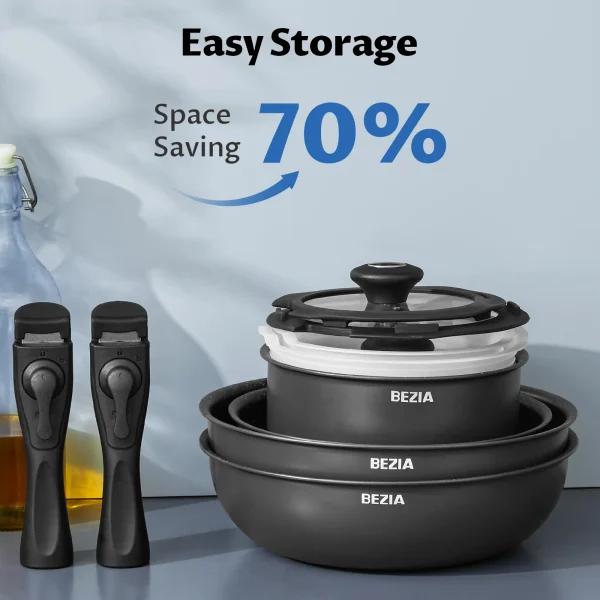 Induction Cookware Set 13 Pieces, Nonstick Pots and Pans Set with Removable Handles, for All Hobs, Stackable Design for RV - Image 3