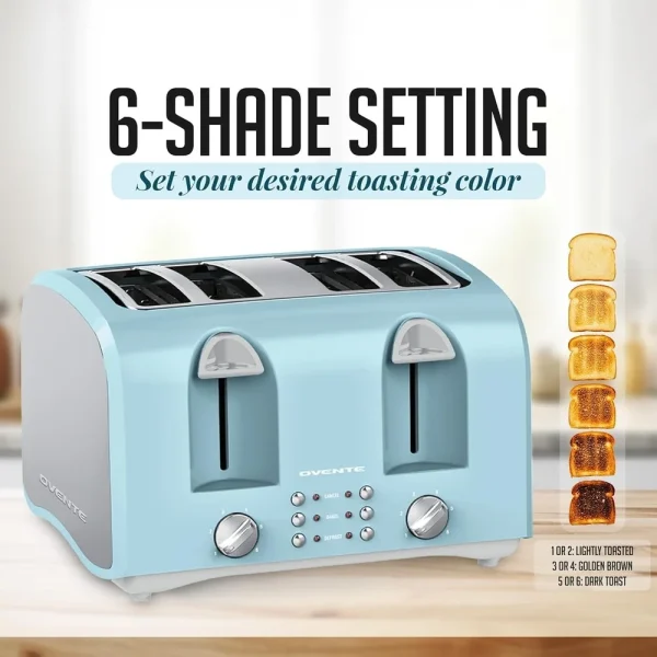 4 Slice Toaster with Extra Wide Slots 1400W Dual Independent Controls 6 Shade  Defrost Reheat High Lift Lever Kitchen - Image 5