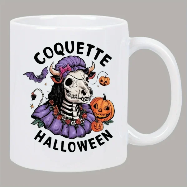 Coquette Halloween Ceramic Mug - Spooky Skeleton Design, Perfect Gift for Coffee Lovers and Halloween Enthusiasts Water cup - Image 3