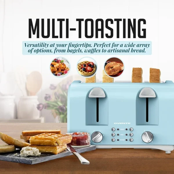 4 Slice Toaster with Extra Wide Slots 1400W Dual Independent Controls 6 Shade  Defrost Reheat High Lift Lever Kitchen - Image 4